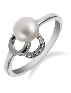 Romantický stříbrný prsten s perlou a zirkony - Meucci SP56R