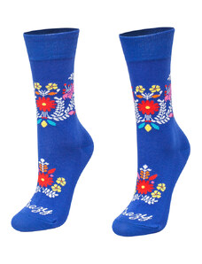 Crazystep Ponožky modré folk kytičky