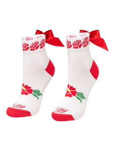 Crazystep Folkové ponožky s červenou mašlí