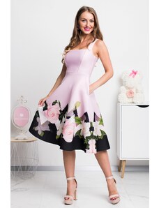 miadresses.cz Růžové midi šaty se vzorovanou áčkovou sukní