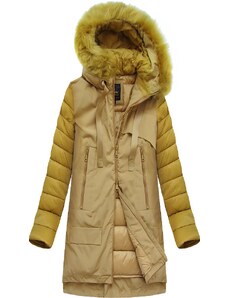 Libland Žlutá dámská zimní bunda z různých spojených materiálů (7708)