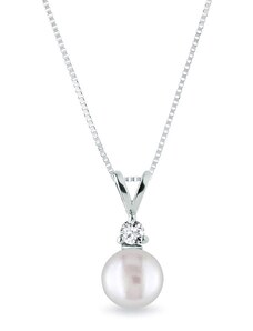 Přívěsek s perlou a diamantem v bílém zlatě KLENOTA K0232052