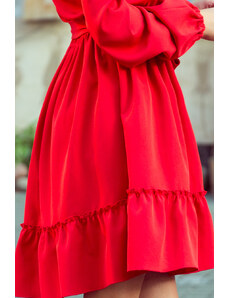 numoco DAISY - Červené dámské šaty s volánky 265-4