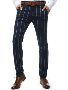 BASIC Pánské tmavě modré pruhované kalhoty Pruhovaný vzor