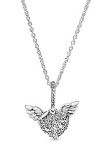 PANDORA náhrdelník Pavé srdce s andělskými křídly