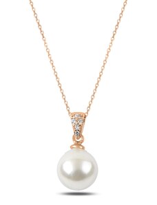 Klenoty Amber Stříbrný přívěsek perla se zirkony na řetízku růžové zlacení