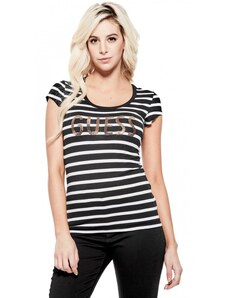 GUESS tričko Kella Logo Striped Tee černé