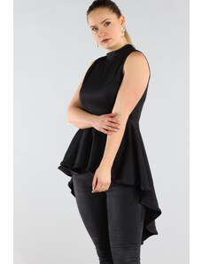 Şans Women's Large Size Black Back Detailed Tunic