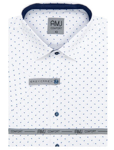 Košile AMJ Comfort fit s krátkým rukávem - bílá s modrým vzorem VKBR1074