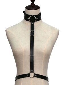 CHOKER / bodypiece harness černý koženkový
