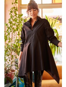 Olalook Women's Black Shirt Collar Asymmetric Tunic