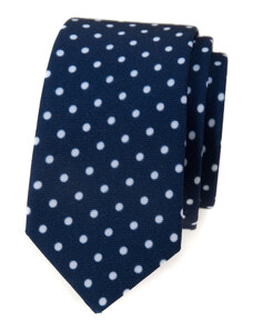 Avantgard Tmavě modrá luxusní slim kravata s bílými puntíky