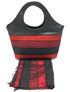 Dámská kožená kabelka oblouk se šátkem červeno-černá MagBag