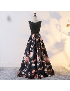 dlouhé plesové černé společenské šaty s květovanou sukní Alyce