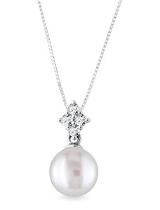 Přívěsek s perlou a diamanty v bílém zlatě KLENOTA N6046002