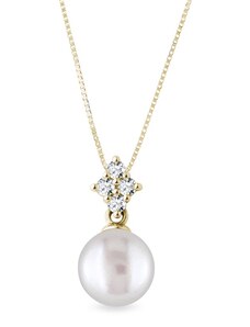 Přívěsek s perlou a diamanty ve žlutém zlatě KLENOTA N6046003