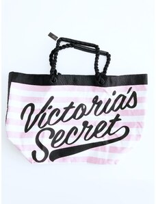 Victoria's Secret Victoria's Secret Logo Stripe City Tote stylová proužkovaná taška s nápisem - UNI / Růžová / Victoria's Secret