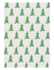 Ubrus bílý,vánoční motiv-zelené stromečky