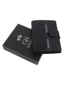 GROSSO Kožená pánská matná peněženka černá RFID se zápinkou v krabičce