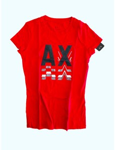 Armani Exchange Armani Exchange Logo Royal Red stylové červené triko s nápisy AX - S / Červená / Armani Exchange