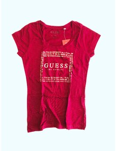 Guess Guess Los Angeles Logo Vine stylové bavlněné triko Fitted s nápisy - S / Vínová / Guess