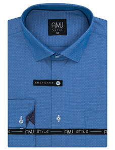 AMJ Pánská košile AMJ,sytě modrá tečkovaná VDPSR1082, dlouhý rukáv, prodloužená délka, slim fit
