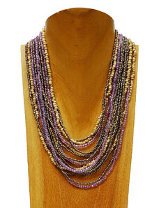 Touch of Bali / Wood & Beads Masivní náhrdelník s ebenovým zapínáním krémo fialkový