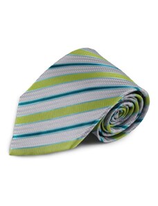 Šlajfka Stříbrná hedvábná kravata s proužky (zelená, modrá)