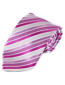 Šlajfka Pruhovaná mikrovláknová kravata - tmavě růžová a stříbrná