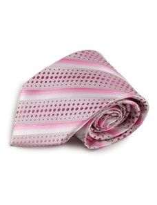 Šlajfka Růžová proužkovaná mikrovláknová kravata s puntíkovaným vzorem