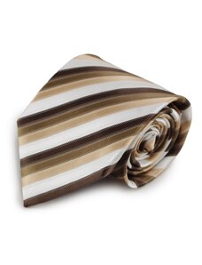 Šlajfka Hnědá mikrovláknová kravata s proužky (bílá)