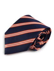 Šlajfka Tmavě modrá mikrovláknová kravata s proužky (oranžová, bílá)