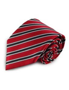 Šlajfka Červená mikrovláknová kravata s proužky (černá, bílá)