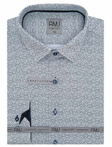 AMJ Pánská košile AMJ bavlněná, šedobílá károvaná VDBR1114, dlouhý rukáv, regular fit