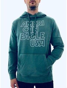 American Eagle American Eagle Outfitters Green stylová zelená mikina s kapucí a nápisy - L / Zelená / American Eagle