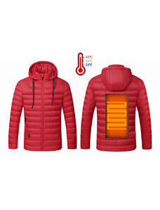 Vodotěsná elektrická USB vyhřívací teplá zimní bunda s kapucí vyhřívaná záda bunda pod krk 3 st. regulací teploty Unisex Červená