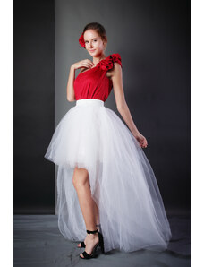 ADELO Tutu sukně tylová s vlečkou - svatební bílá - 4 vrstvy tylu