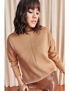 Olalook Women's Milk Brown High Neck Thick Knitwear Sweater