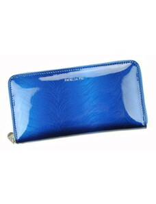 Patrizia Piu (Itálie) Lesklá celozipová kožená modrá peněženka Patrizia Piu FF-119