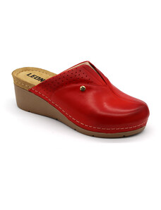 Leon 1002 Dámská zdravotní kožená obuv na klínku - Červená