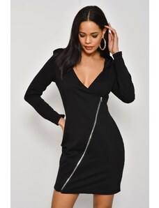 Cool & Sexy Women's Black Cross Zippered Hooded Sweat Dress B61