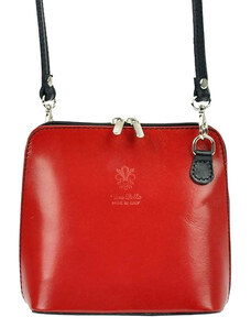 Diva Barebag Kožená malá dámská crossbody kabelka červená s černým páskem