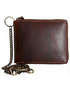 Celá kožená peněženka dokola na kovový zip s řetězem FLW