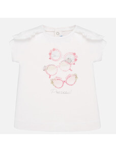 MAYORAL dívčí triko s krátkým rukávem - bílé s růžovými brýlemi