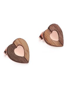 Woodfi Dřevěné náušnice Heart Rose Gold