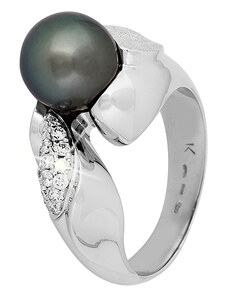 Zlatý prsten s perlou a diamanty ZPRA021B-61-1000T