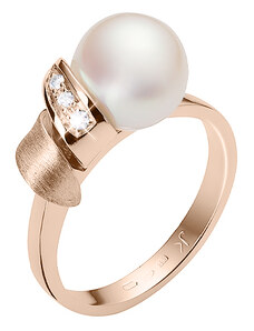 Zlatý prsten s perlou a diamanty ZPPE166C-54-1000B