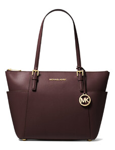 Michael Kors Charlotte Large Saffiano Leather Top Zip Tote Bag Merlot