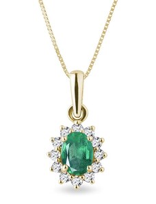 Smaragdový náhrdelník s diamanty ve žlutém 14k zlatě KLENOTA K0206123