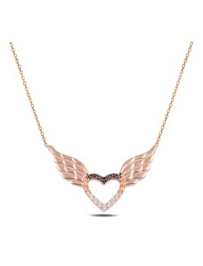 Klenoty Amber Stříbrný náhrdelník - andělské srdce - růžové zlacení